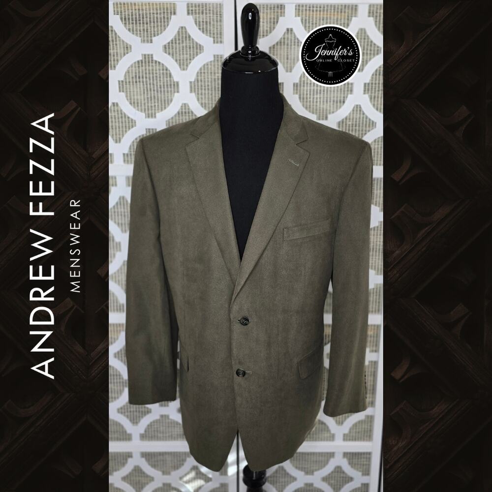 Andrew Fezza Men's Baxter Dark Green Faux Suede/Microfiber Sportscoat Size 48R